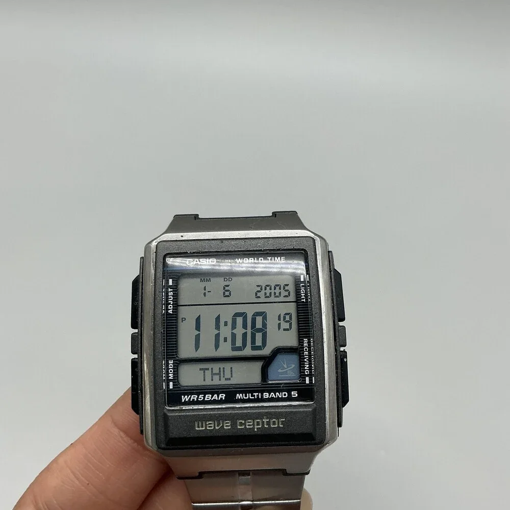 Casio Wave Ceptor WV-59J Mens Watch 36mm Digital Silver Tone New Battery 8.25